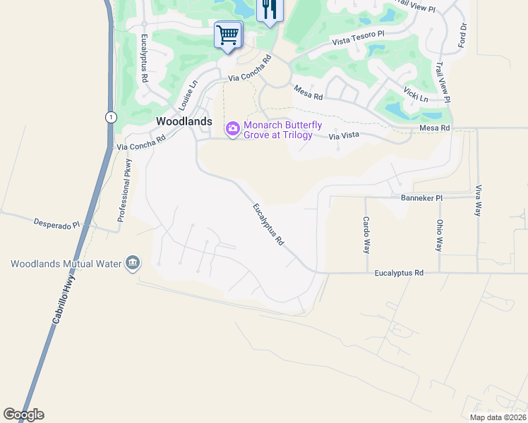 map of restaurants, bars, coffee shops, grocery stores, and more near 1583 Eucalyptus Road in Nipomo