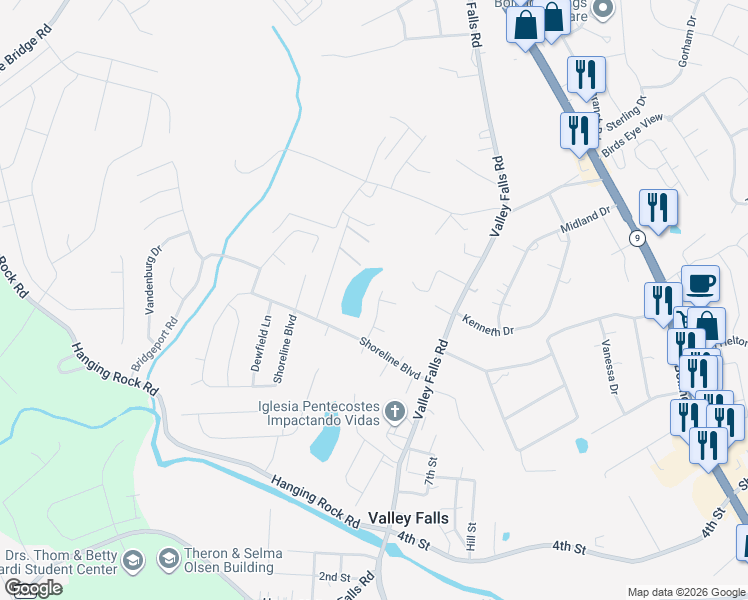 map of restaurants, bars, coffee shops, grocery stores, and more near 123 Walkers Bluff Road in Boiling Springs