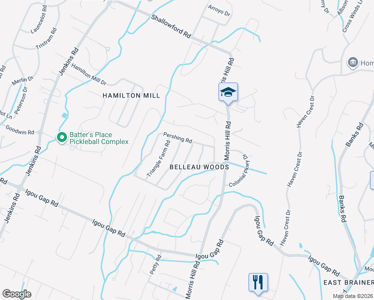 map of restaurants, bars, coffee shops, grocery stores, and more near 2126 Paris Metz Road in Chattanooga