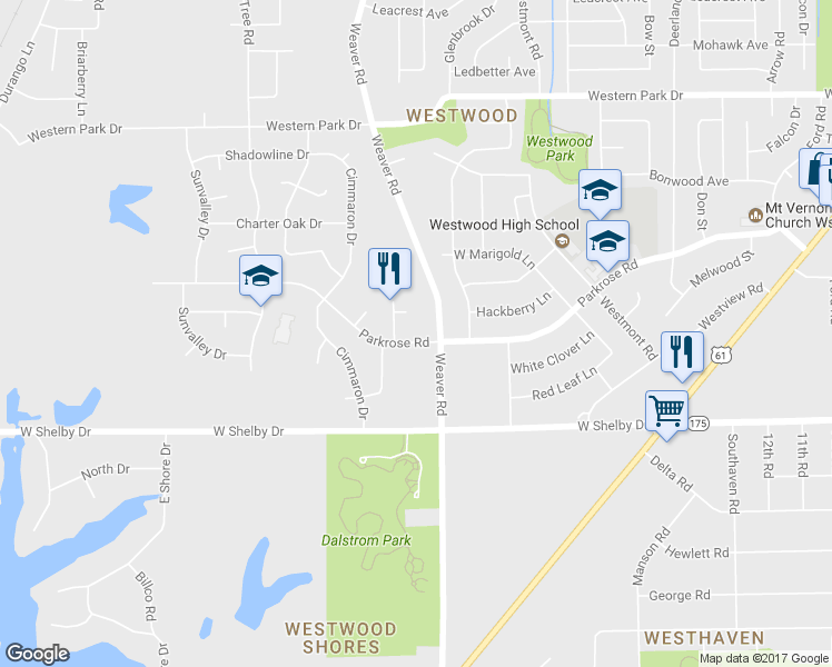 map of restaurants, bars, coffee shops, grocery stores, and more near 998 Parkrose Road in Memphis