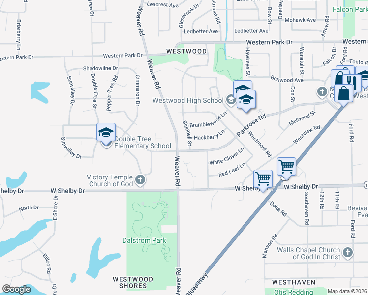 map of restaurants, bars, coffee shops, grocery stores, and more near 954 Parkrose Road in Memphis
