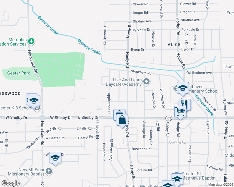 map of restaurants, bars, coffee shops, grocery stores, and more near 4582 Applestone Street in Memphis