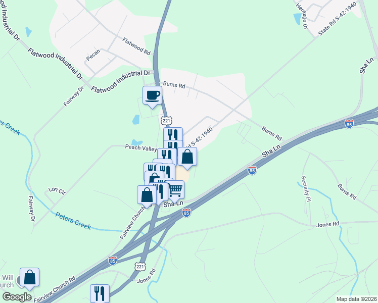 map of restaurants, bars, coffee shops, grocery stores, and more near 116 Mount Pleasant Road in Spartanburg
