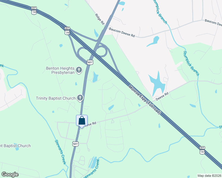 map of restaurants, bars, coffee shops, grocery stores, and more near 303 Deese Road in Monroe