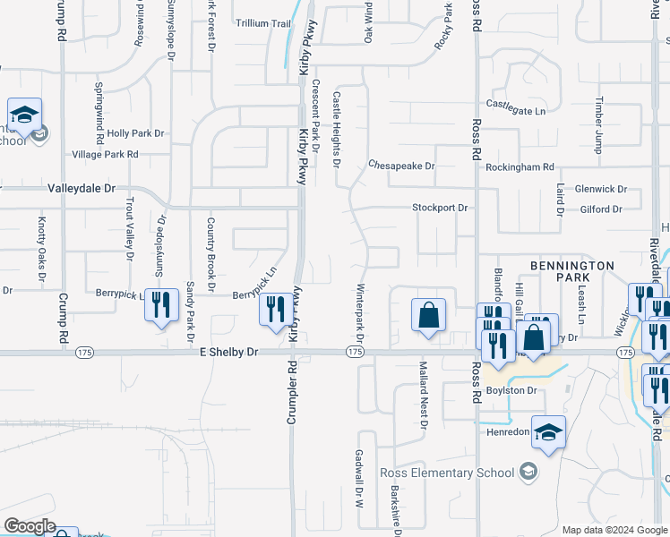map of restaurants, bars, coffee shops, grocery stores, and more near 4574 Summer Creek North in Memphis