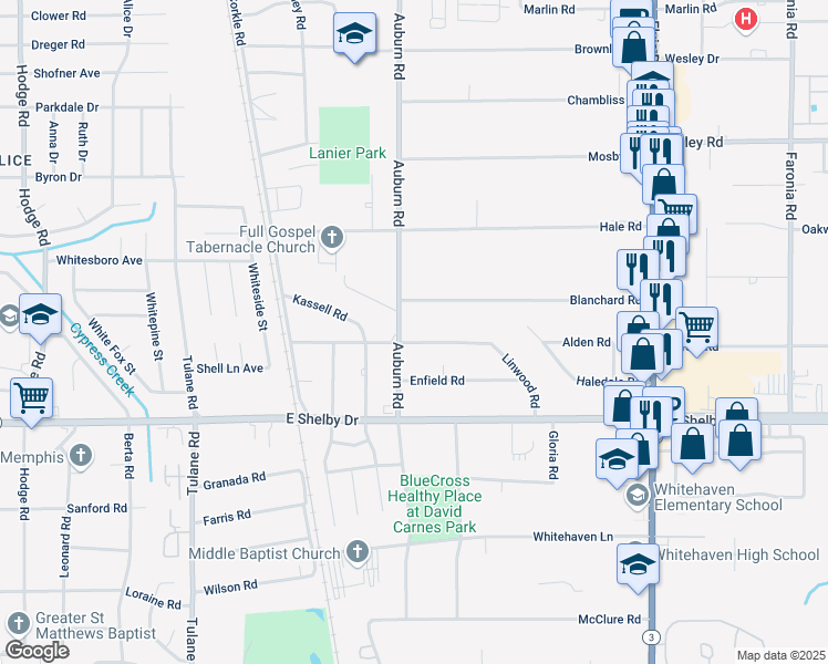map of restaurants, bars, coffee shops, grocery stores, and more near 884 Linwood Road in Memphis