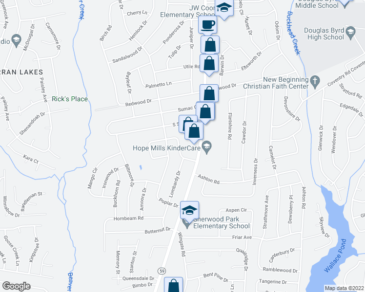 map of restaurants, bars, coffee shops, grocery stores, and more near 5122 Pala Verde Drive in Fayetteville