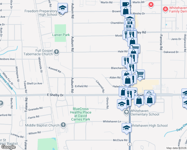 map of restaurants, bars, coffee shops, grocery stores, and more near 972 Linwood Rd in Memphis
