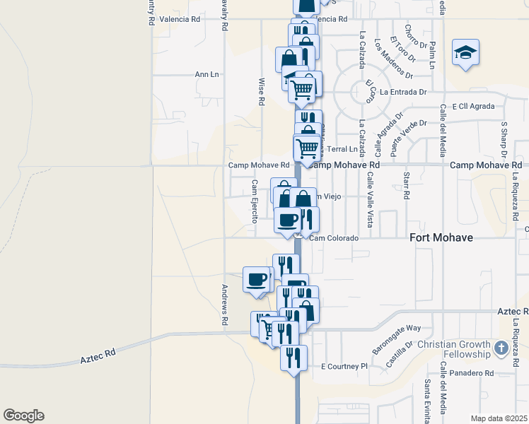 map of restaurants, bars, coffee shops, grocery stores, and more near 4595 Camino Viuda in Bullhead City