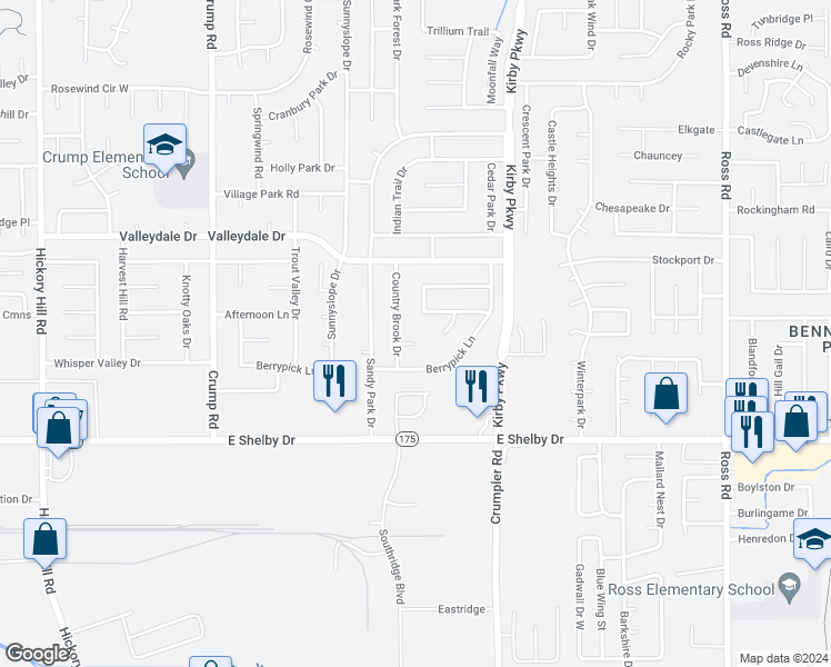 map of restaurants, bars, coffee shops, grocery stores, and more near 6344 Wind Ridge Cove in Memphis