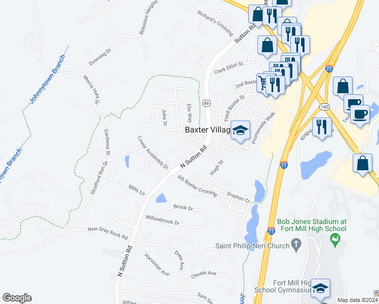 map of restaurants, bars, coffee shops, grocery stores, and more near 3010 Colonel Springs Way in Fort Mill