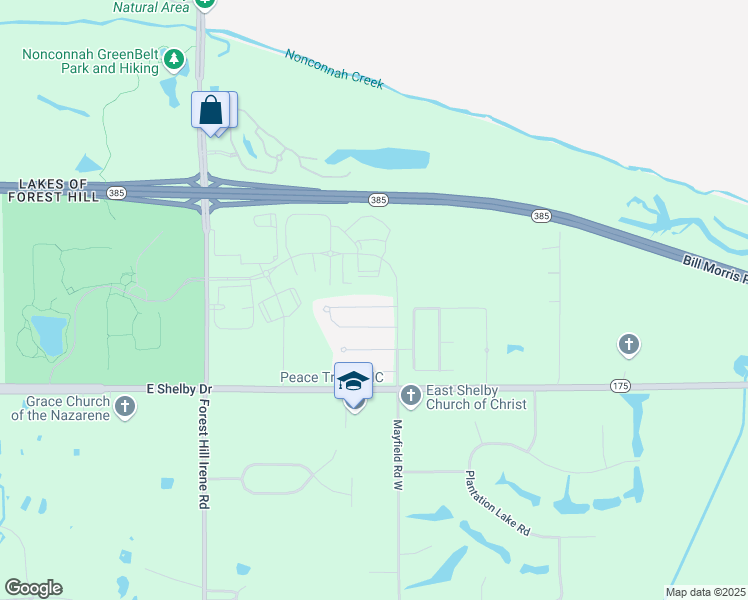 map of restaurants, bars, coffee shops, grocery stores, and more near 9312 North Fairmont Circle in Collierville