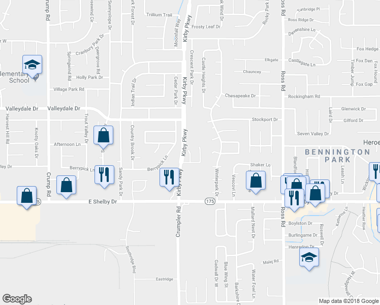 map of restaurants, bars, coffee shops, grocery stores, and more near 4559 Summer Creek Cove in Memphis