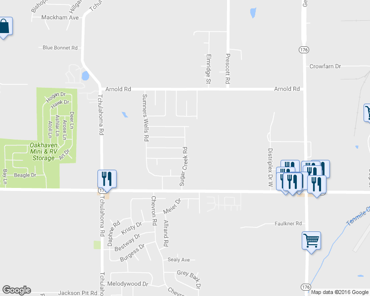 map of restaurants, bars, coffee shops, grocery stores, and more near Sugar Creek Rd & Dobbin Ferry Ave in Memphis