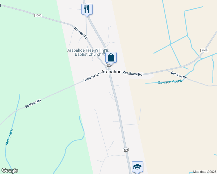 map of restaurants, bars, coffee shops, grocery stores, and more near 8230 North Carolina 306 in Arapahoe
