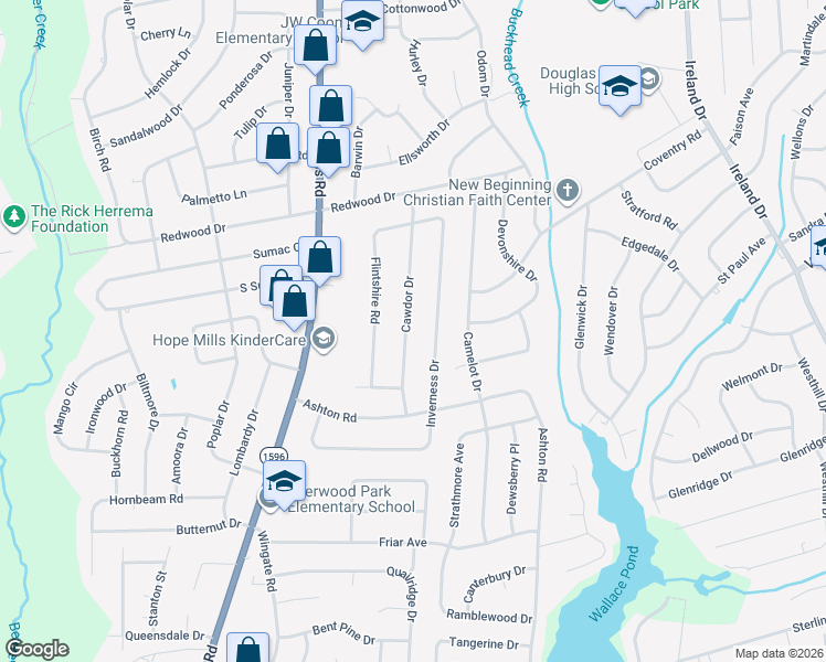 map of restaurants, bars, coffee shops, grocery stores, and more near 1780 Inverness Drive in Fayetteville