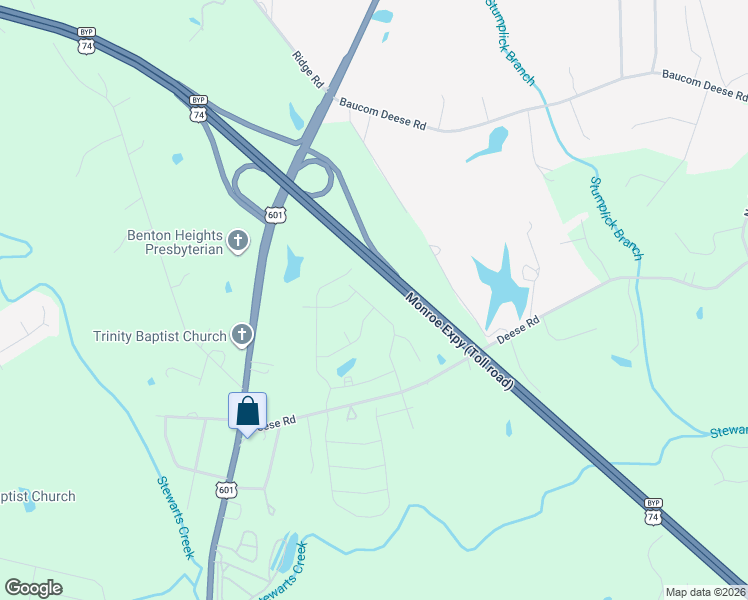 map of restaurants, bars, coffee shops, grocery stores, and more near 303 Deese Road in Monroe
