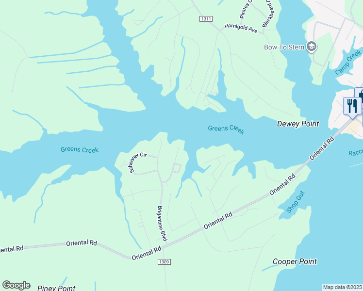 map of restaurants, bars, coffee shops, grocery stores, and more near 3020 Sloop Drive in Oriental