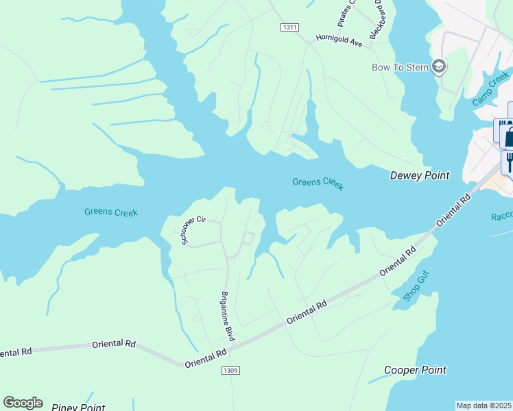 map of restaurants, bars, coffee shops, grocery stores, and more near 3020 Sloop Drive in Oriental
