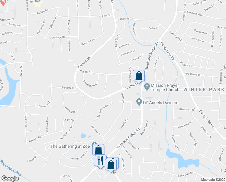 map of restaurants, bars, coffee shops, grocery stores, and more near 2625 Graham Road in Fayetteville