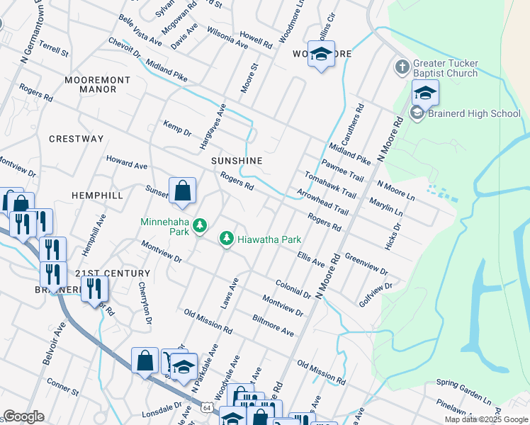 map of restaurants, bars, coffee shops, grocery stores, and more near 416 Sequoia Drive in Chattanooga