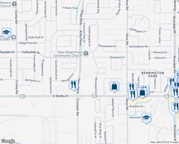 map of restaurants, bars, coffee shops, grocery stores, and more near 4583 Summer Creek East in Memphis