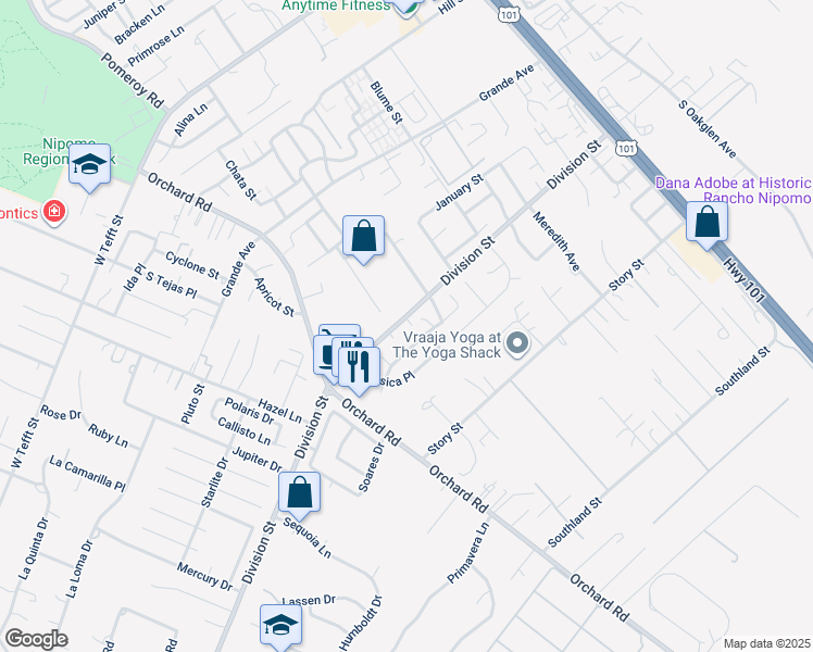 map of restaurants, bars, coffee shops, grocery stores, and more near 504 Robert Court in Nipomo