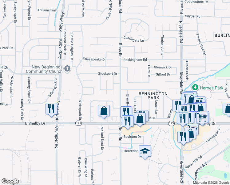 map of restaurants, bars, coffee shops, grocery stores, and more near 4562 Quail Ridge Trail in Memphis
