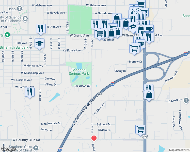 map of restaurants, bars, coffee shops, grocery stores, and more near 2701 South 9th Street in Chickasha