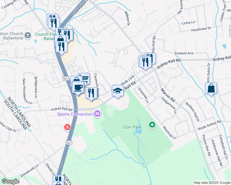 map of restaurants, bars, coffee shops, grocery stores, and more near 10441 Blairbeth Street in Charlotte