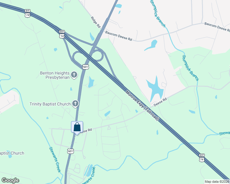 map of restaurants, bars, coffee shops, grocery stores, and more near 303 Deese Road in Monroe
