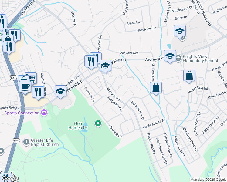 map of restaurants, bars, coffee shops, grocery stores, and more near 11020 Sedgemoor Lane in Charlotte