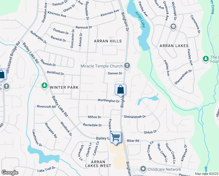 map of restaurants, bars, coffee shops, grocery stores, and more near 1725 Merry Oaks Drive in Fayetteville