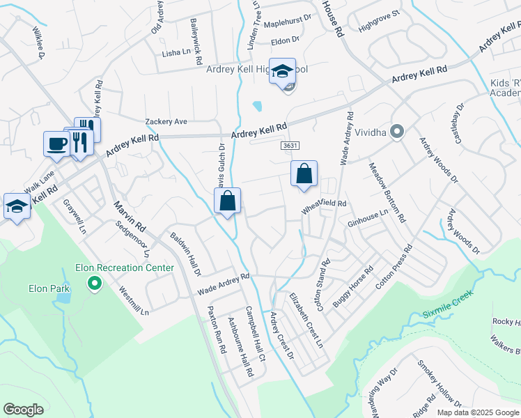 map of restaurants, bars, coffee shops, grocery stores, and more near 9606 Constitution Hall Drive in Charlotte