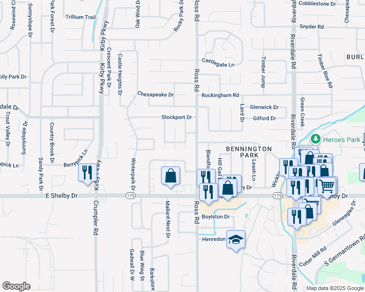 map of restaurants, bars, coffee shops, grocery stores, and more near 4575 Quail Ridge Trail in Memphis
