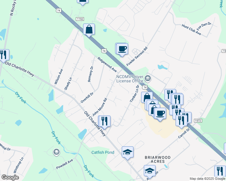map of restaurants, bars, coffee shops, grocery stores, and more near 1907 Dalton Cove Road in Monroe