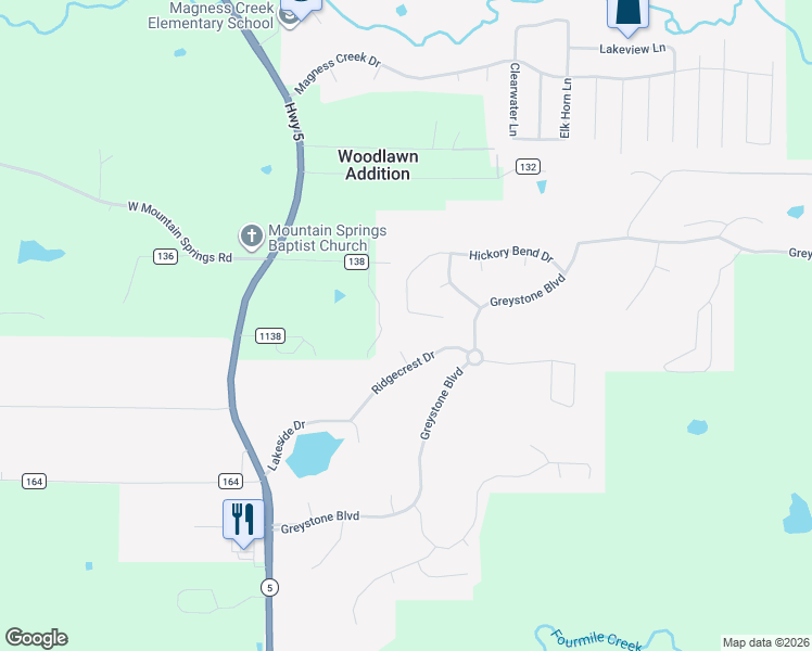 map of restaurants, bars, coffee shops, grocery stores, and more near 12 Ridgecrest Court in Cabot