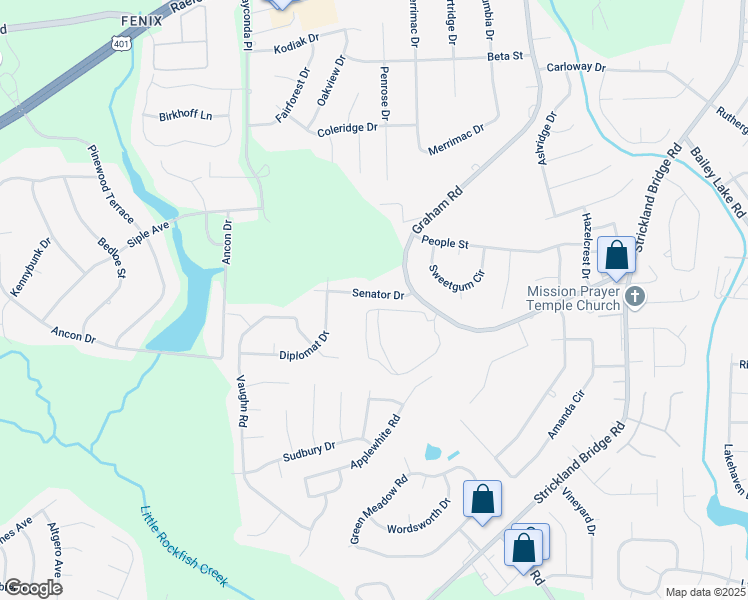map of restaurants, bars, coffee shops, grocery stores, and more near 6513 Senator Drive in Fayetteville