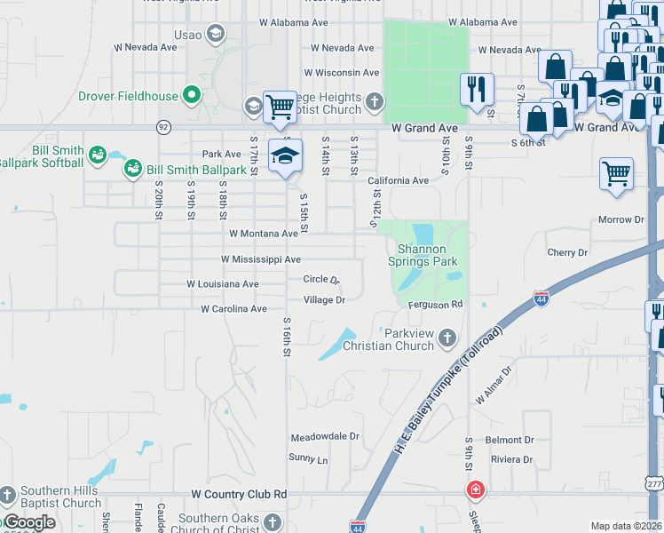 map of restaurants, bars, coffee shops, grocery stores, and more near 8 Circle Drive in Chickasha