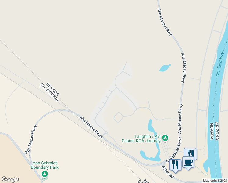 map of restaurants, bars, coffee shops, grocery stores, and more near 1222 Golf Club Drive in Laughlin