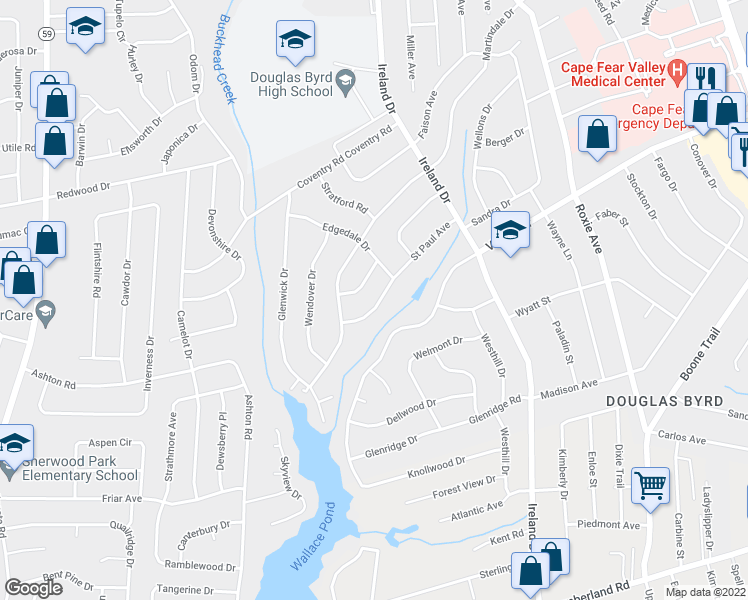 map of restaurants, bars, coffee shops, grocery stores, and more near 1930 Saint Paul Avenue in Fayetteville