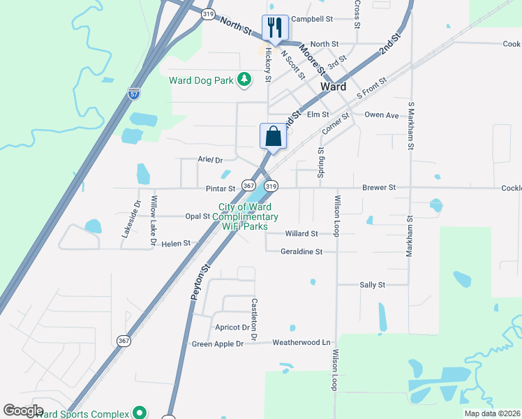 map of restaurants, bars, coffee shops, grocery stores, and more near 104 Moon Road Extension in Ward