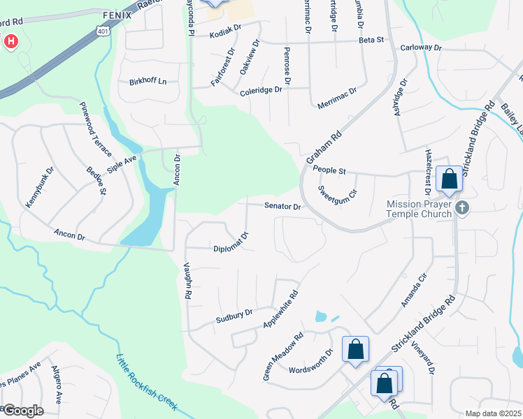 map of restaurants, bars, coffee shops, grocery stores, and more near 6525 Senator Drive in Fayetteville
