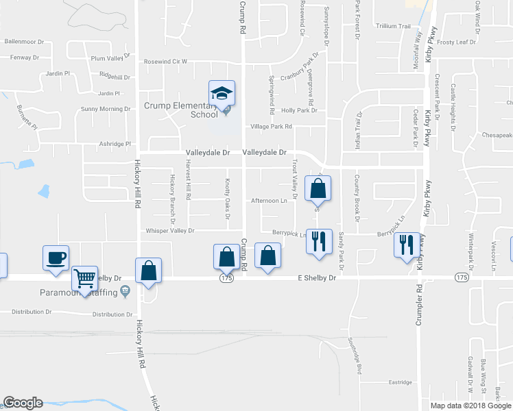 map of restaurants, bars, coffee shops, grocery stores, and more near 4559 Blue Willow Road in Memphis