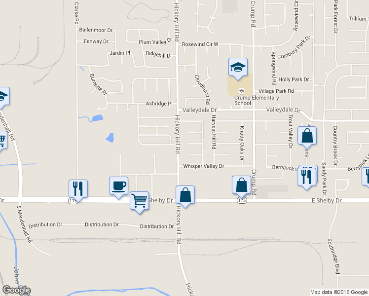 map of restaurants, bars, coffee shops, grocery stores, and more near 5953 Hickory Trace Cove in Memphis
