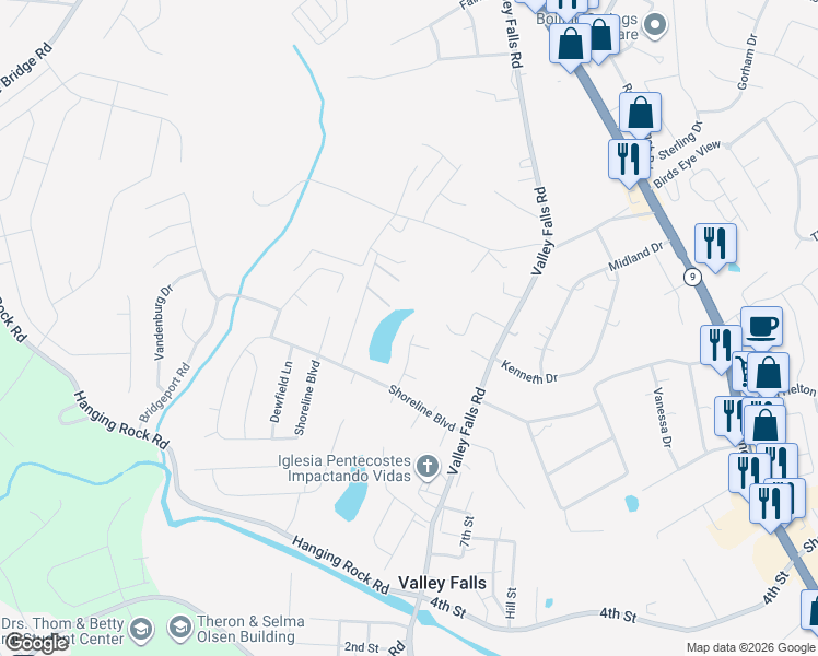 map of restaurants, bars, coffee shops, grocery stores, and more near 123 Walkers Bluff Road in Boiling Springs