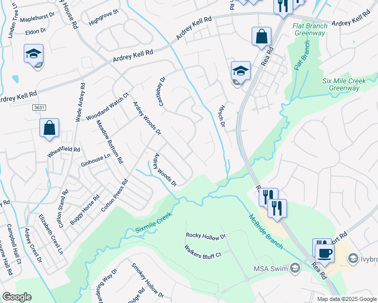 map of restaurants, bars, coffee shops, grocery stores, and more near 8325 Tonawanda Drive in Charlotte