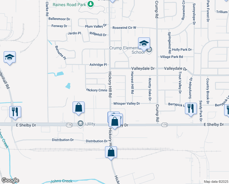 map of restaurants, bars, coffee shops, grocery stores, and more near 5953 Hickory Trace Cove in Memphis