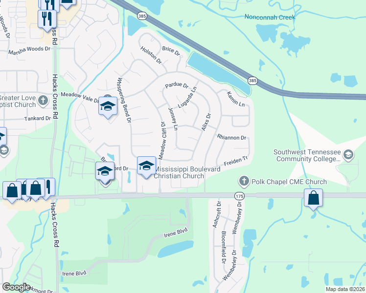 map of restaurants, bars, coffee shops, grocery stores, and more near 8368 Whispering Elm Drive in Memphis