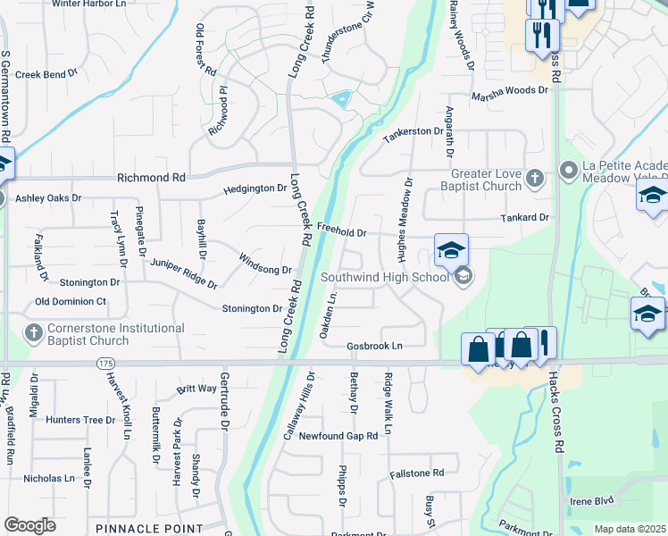 map of restaurants, bars, coffee shops, grocery stores, and more near 4555 Oakden Lane in Memphis